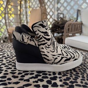 Zebra Print Wedge Ankle Boots